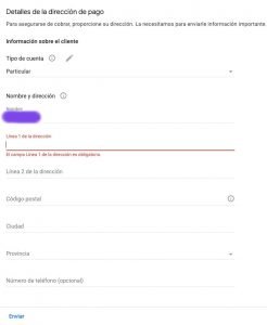 datos a rellenar adsense
